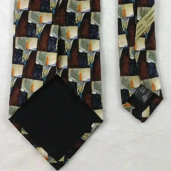 Ermenegildo Zegna Brown Multi-Color Silk 58" x 4" - Picture 3 of 4